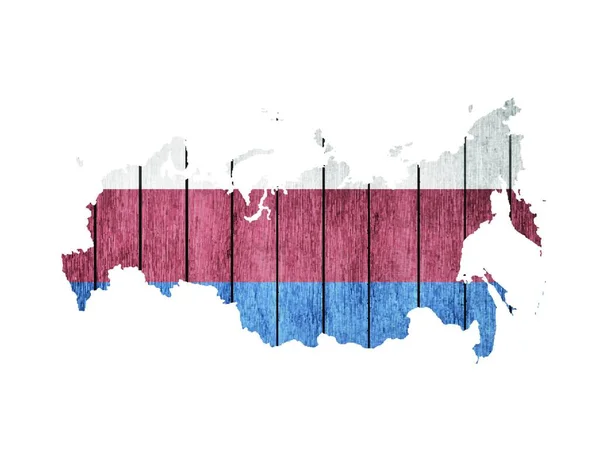 Ruská Mapa Dřevěnou Vlajkou Bílém Pozadí — Stockový vektor