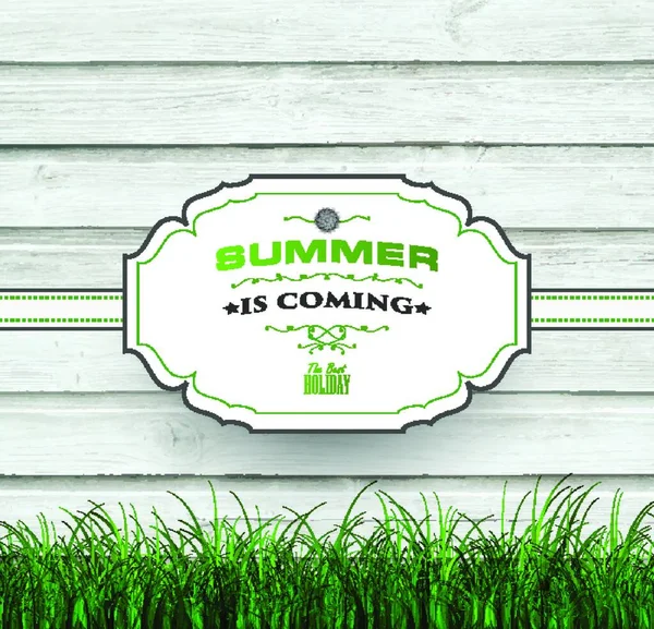 Vintage Wooden Summer Background Grass Title Inscription — стоковый вектор