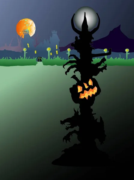 Strašidelný Lampa Post Surrealistické Halloween Krajina Jack Lucerna Vlci Hlavy — Stockový vektor