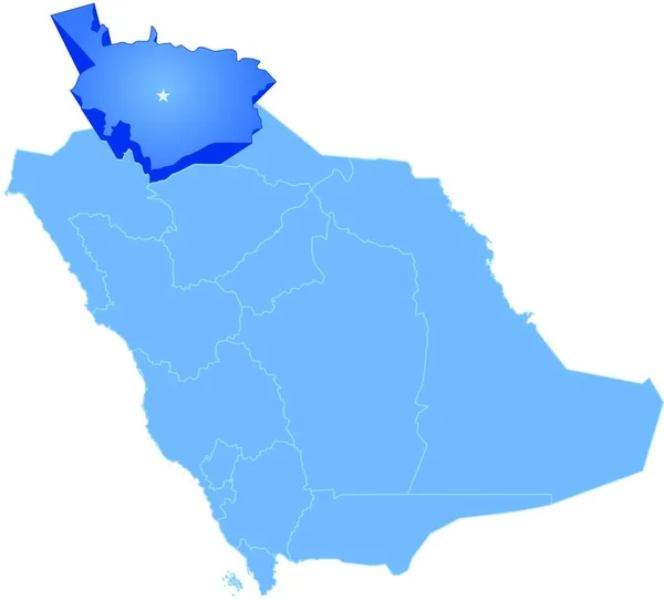 沙特阿拉伯的地图 Jawf地区被撤出 被白色背景隔离 — 图库矢量图片