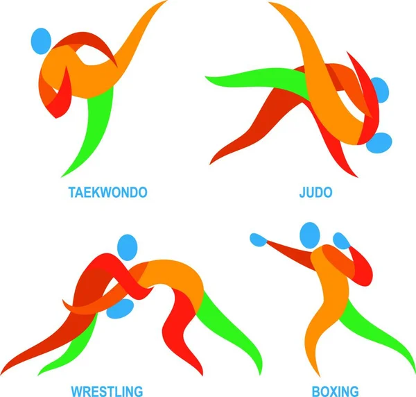 Icono Ilustración Mostrando Atleta Practicando Deporte Del Judo Taekwondo Boxeo — Archivo Imágenes Vectoriales