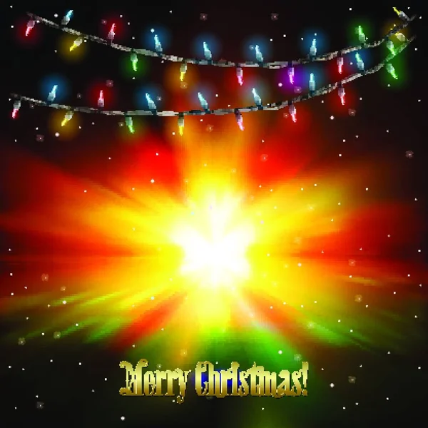 Yıldızlarla Noel Işıklarıyla Soyut Kutlama Arkaplanı — Stok Vektör