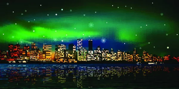 Абстрактный Городской Фон Панорамой Ванкувера Зеленым Закатом — стоковый вектор