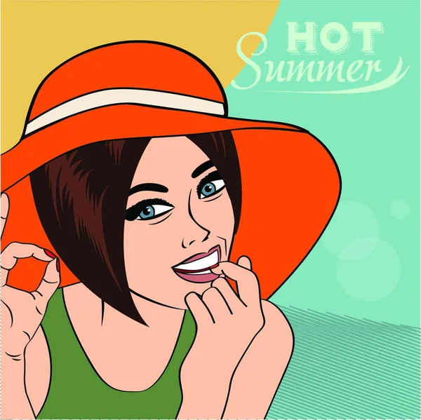 Hot Pop Art Dívka Pláži Vektorové Ilustrace — Stockový vektor