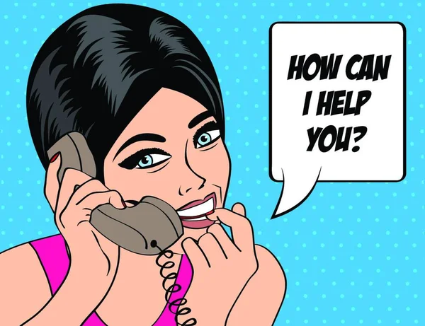 Vrouw Chatten Aan Telefoon Pop Art Illustratie Vector Illustratie — Stockvector