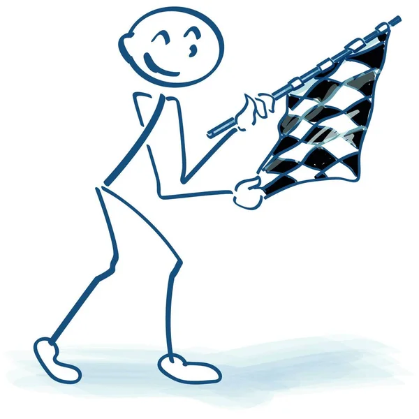 Stick Figure Checkered Flag — Stock Vector
