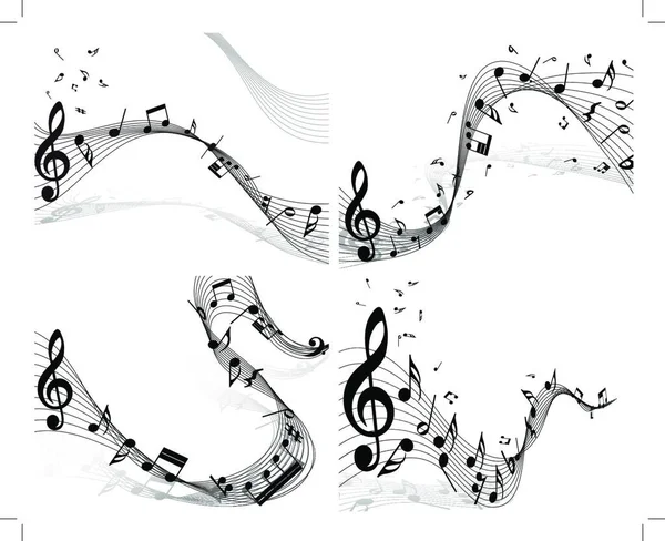 Set Personal Notas Musicales Cuatro Imágenes Ilustración Vectorial — Vector de stock