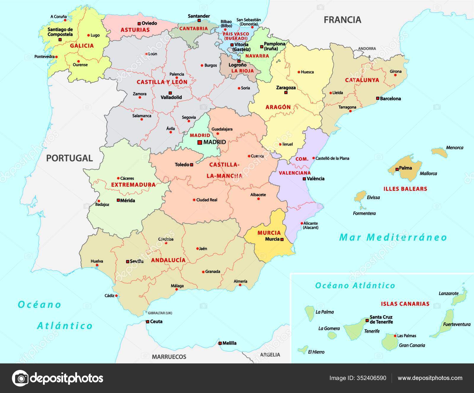 Mapa Físico De Espanha E Portugal De Alta Resolução Ilustração