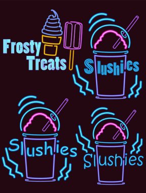 An assortment of product signs sets you may find at a snack bar in a neon lights theme. Images are interchangeable. More sets available in this series.   clipart