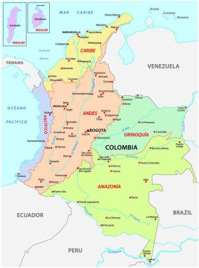 map of the natural regions, Colombia clipart