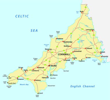 vector road map of cornwall clipart