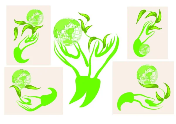 Человеческие Руки Векторная Коллекция Человеческих Рук Зеленых Растений — стоковый вектор