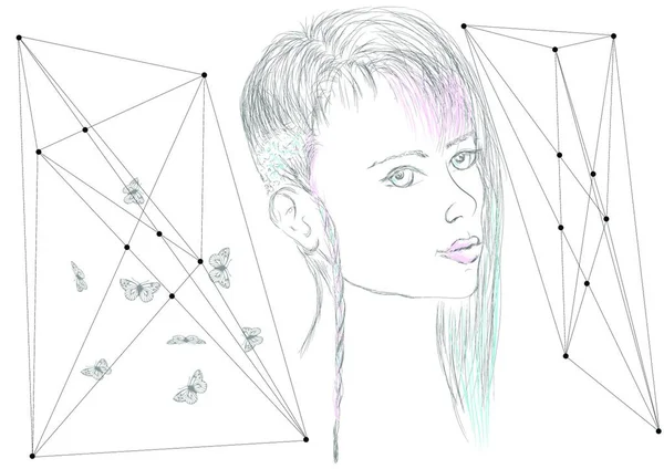 Portrait Une Adolescente Isolée Sur Fond Blanc — Image vectorielle
