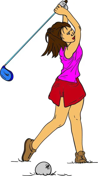 Vector Mujeres Pelo Largo Jugador Golf Aislado Fondo — Archivo Imágenes Vectoriales