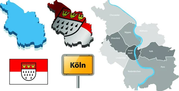 Köln Karte Mit Bezirken Flagge Und Namenszeichenvektor — Stockvektor