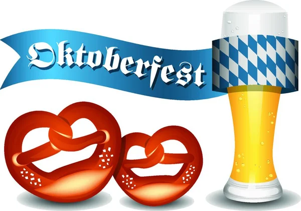 Oktoberfest Banner Mit Brezeln Und Bierfass Ausgenommen — Stockvektor