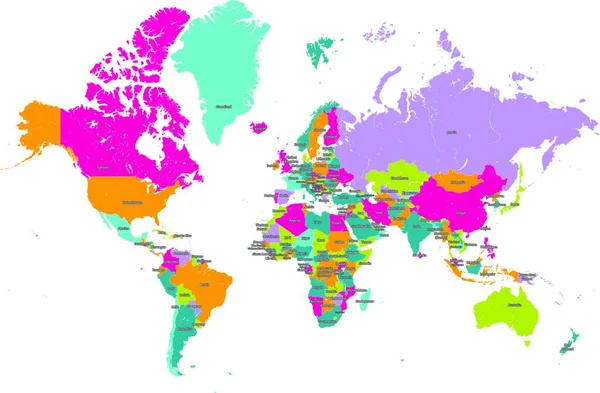 Παγκόσμιος Χάρτης Σύνορα Των Χωρών Και Ονόματα Των Χωρών Απόθεμα — Διανυσματικό Αρχείο