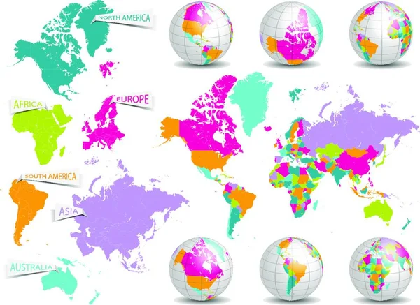 Weltkarte Mit Kontinenten Und Globusvektor — Stockvektor