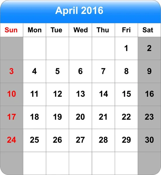 Vektorillustration Kalendern 2016 — Stock vektor