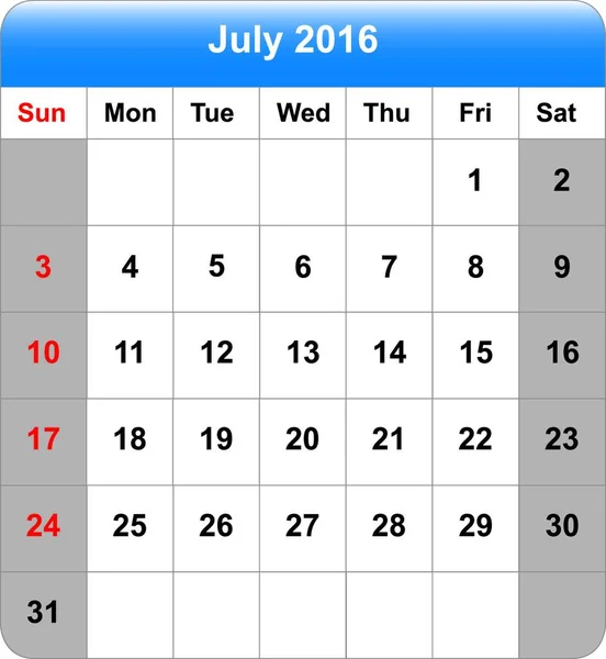 Illustrazione Vettoriale Del Calendario 2016 — Vettoriale Stock