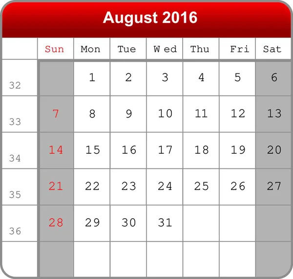 Illustrazione Vettoriale Del Calendario 2016 — Vettoriale Stock