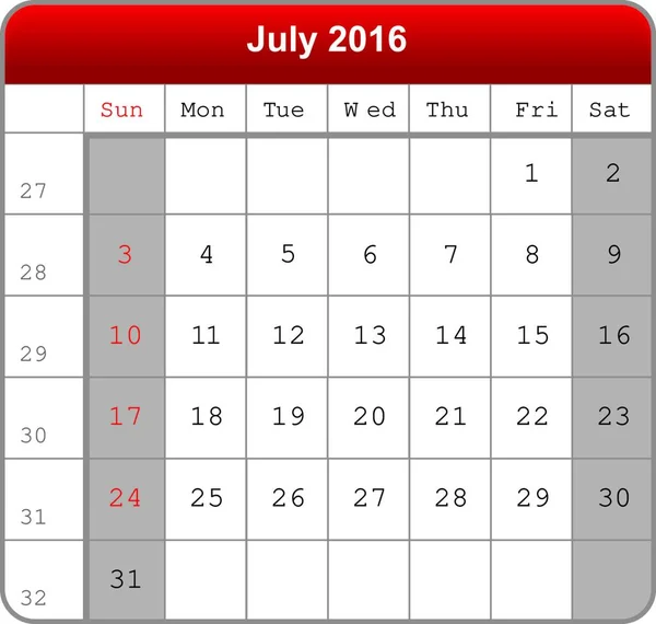 Vektorillustration Kalendern 2016 — Stock vektor