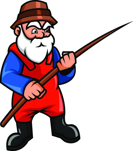 Старый Рыбак Болтает Рыбой — стоковый вектор