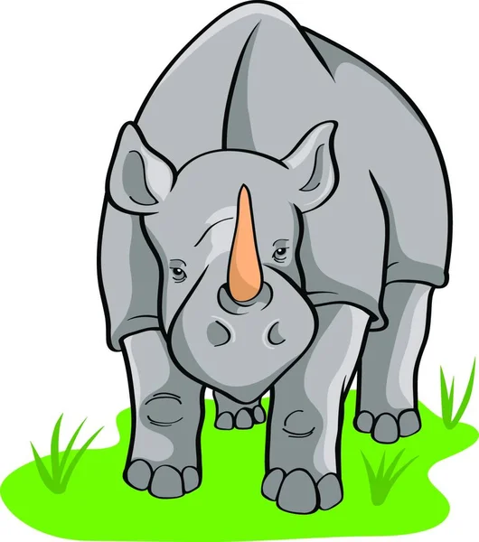 Nosorožec Zelené Trávě Upravitelné Vektorové Umění Ilustrace — Stockový vektor