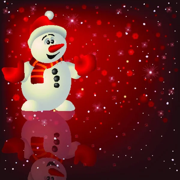 Abstrakte Weihnachten Roten Hintergrund Mit Schneemann Und Schneeflocken — Stockvektor