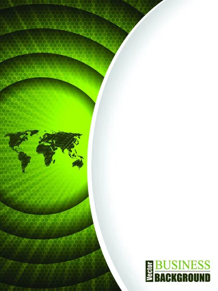Diseño Plantilla Folleto Negocios Verde Con Mapa Del Mundo Garabateado — Vector de stock
