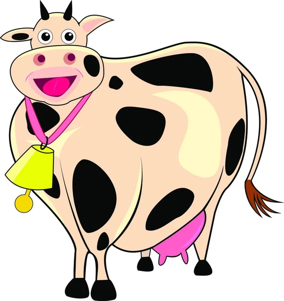 Mignon Dessin Animé Vache Avec Nez Rose Souriant — Image vectorielle