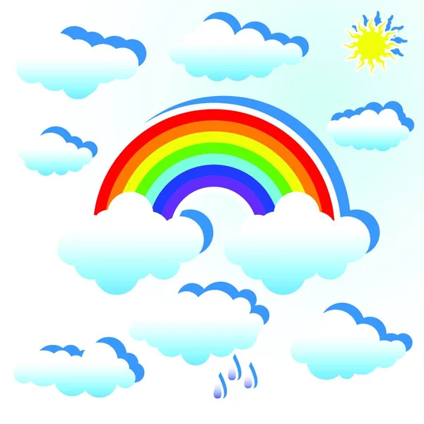 Clouds Rainbow Blue Background — Stock Vector