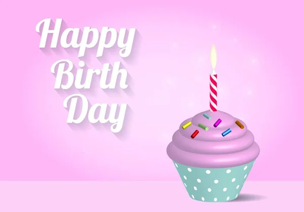 Cumpleaños Cupcake Ilustración Sobre Fondo Rosa — Archivo Imágenes Vectoriales