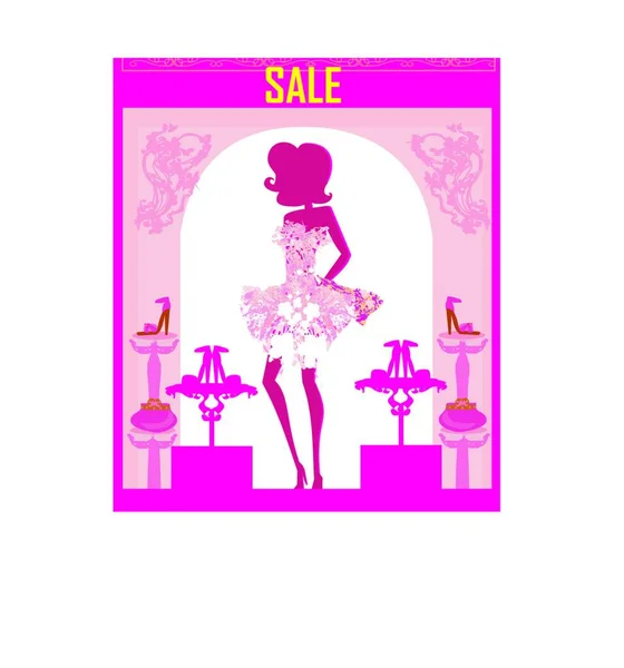 Fashion Girl Shopping Shoe Shop Abstract Sale Card — Vector de stock