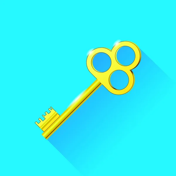 Желтый Ключ Синем Фоне Длинная Тень Старый Золотой Ключ — стоковый вектор