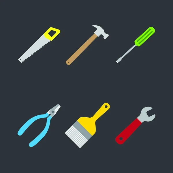 Tools Colorful Icon Set Dark Background — Stock Vector