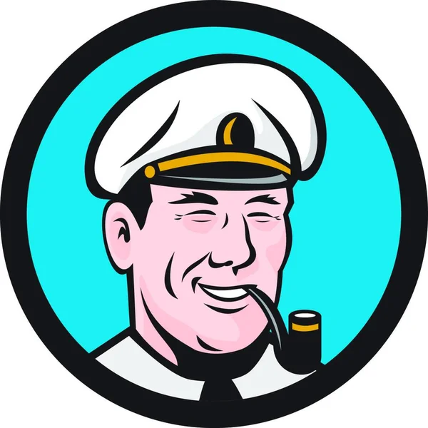 Ilustración Capitán Mar Sonriente Capitán Barco Capitán Marinero Con Gorra — Vector de stock