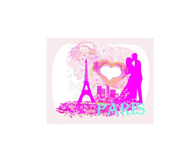 Coppia Romantica Parigi Baciarsi Vicino Alla Torre Eiffel — Vettoriale Stock