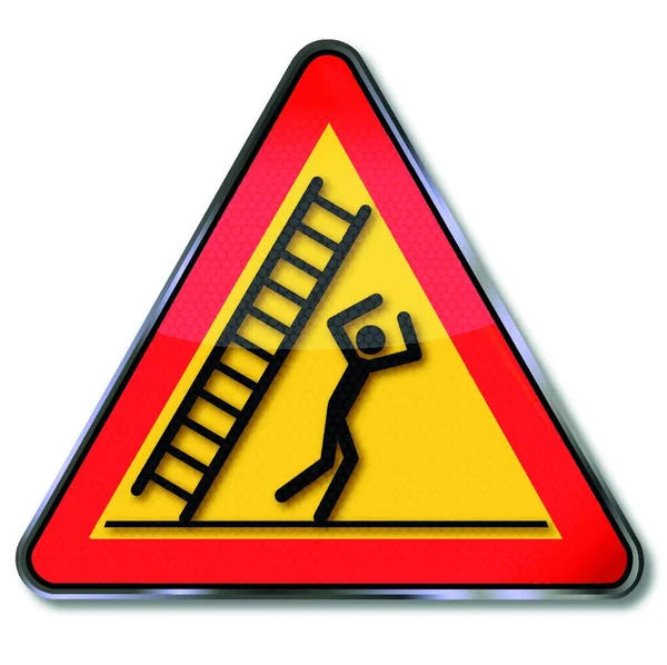Gefahrenzeichen Achtung Leiter Herunterfallen Und Kopfüber Fallen — Stockvektor