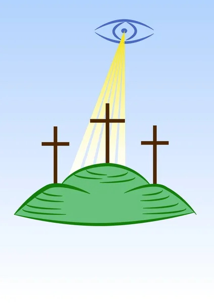 Ilustración Del Buen Viernes Tres Cruces Sobre Calvario Jerusalem Simbolizando — Vector de stock