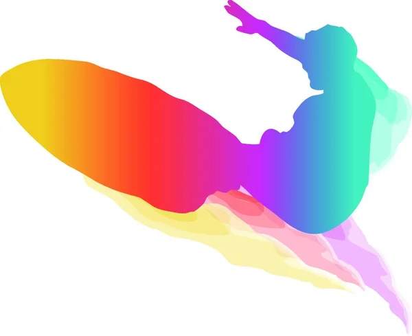 Silhouette Surfeur Chevauchant Une Grande Vague Avec Grandient Coloré — Image vectorielle