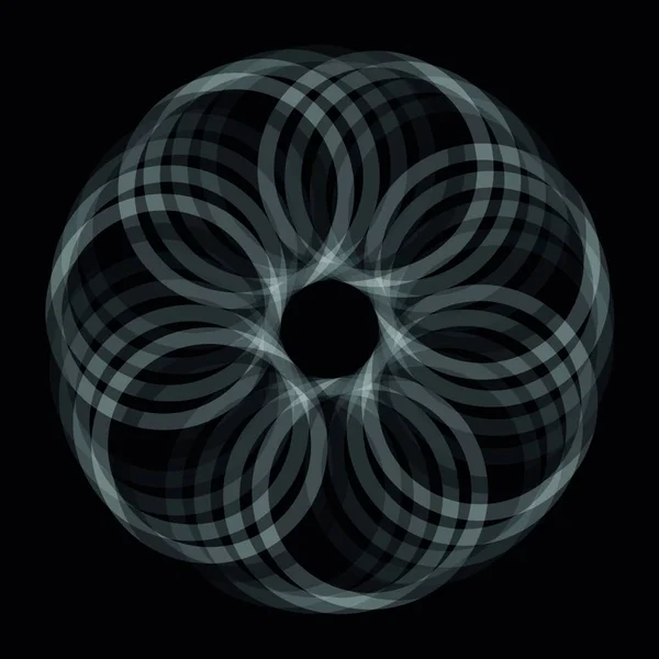 Abstract Spirograaf Concentrische Cirkel Patroon Snijdende Vormen Zwarte Achtergrond — Stockvector