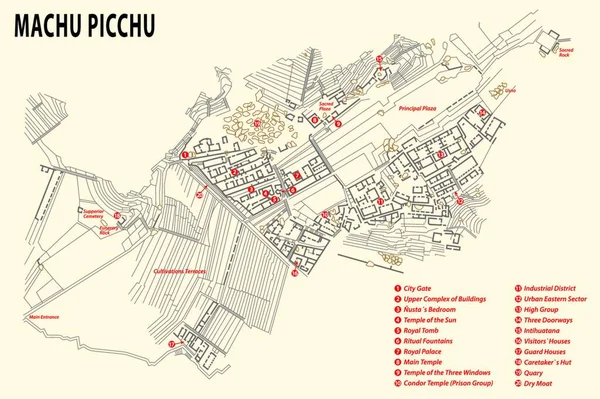 Machu Picchu Karta Plan — Stock vektor