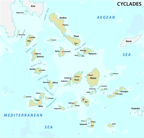 Karta Över Den Grekiska Ögruppen Cyklader — Stock vektor