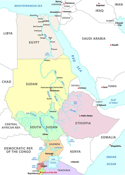Nil Nehir Haritası Vektör Illüstrasyonu — Stok Vektör