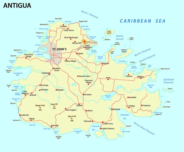 Antigua Road Map Ilustração Vetorial —  Vetores de Stock