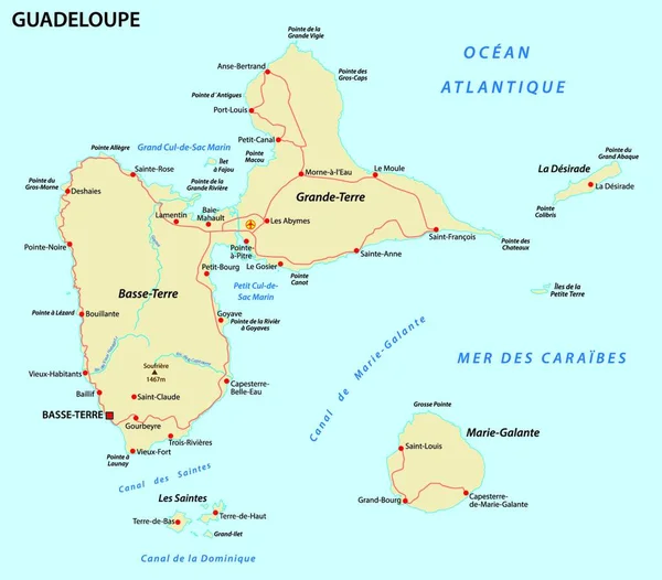 Guadeloupe Yol Haritası Vektör Illüstrasyonu — Stok Vektör