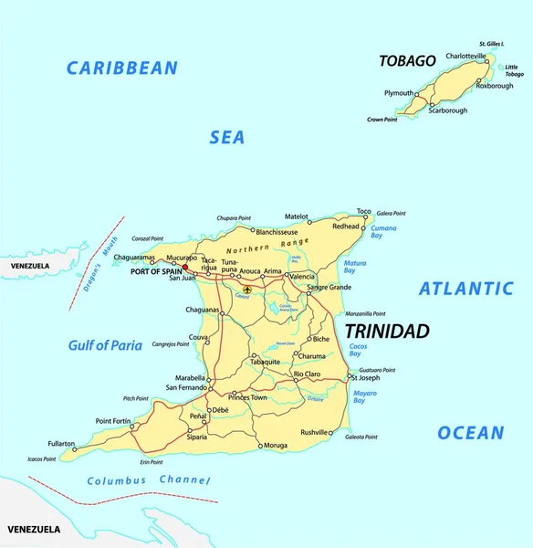 Carte Routière Trinidad Tobago — Image vectorielle