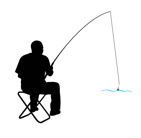 Silhouette Uomo Una Sedia Durante Pesca — Vettoriale Stock