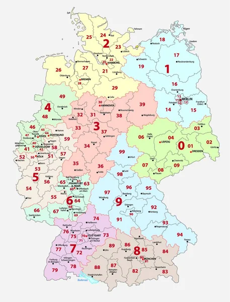 Карта Немецких Почтовых Кодов Первых Двух Цифр — стоковый вектор